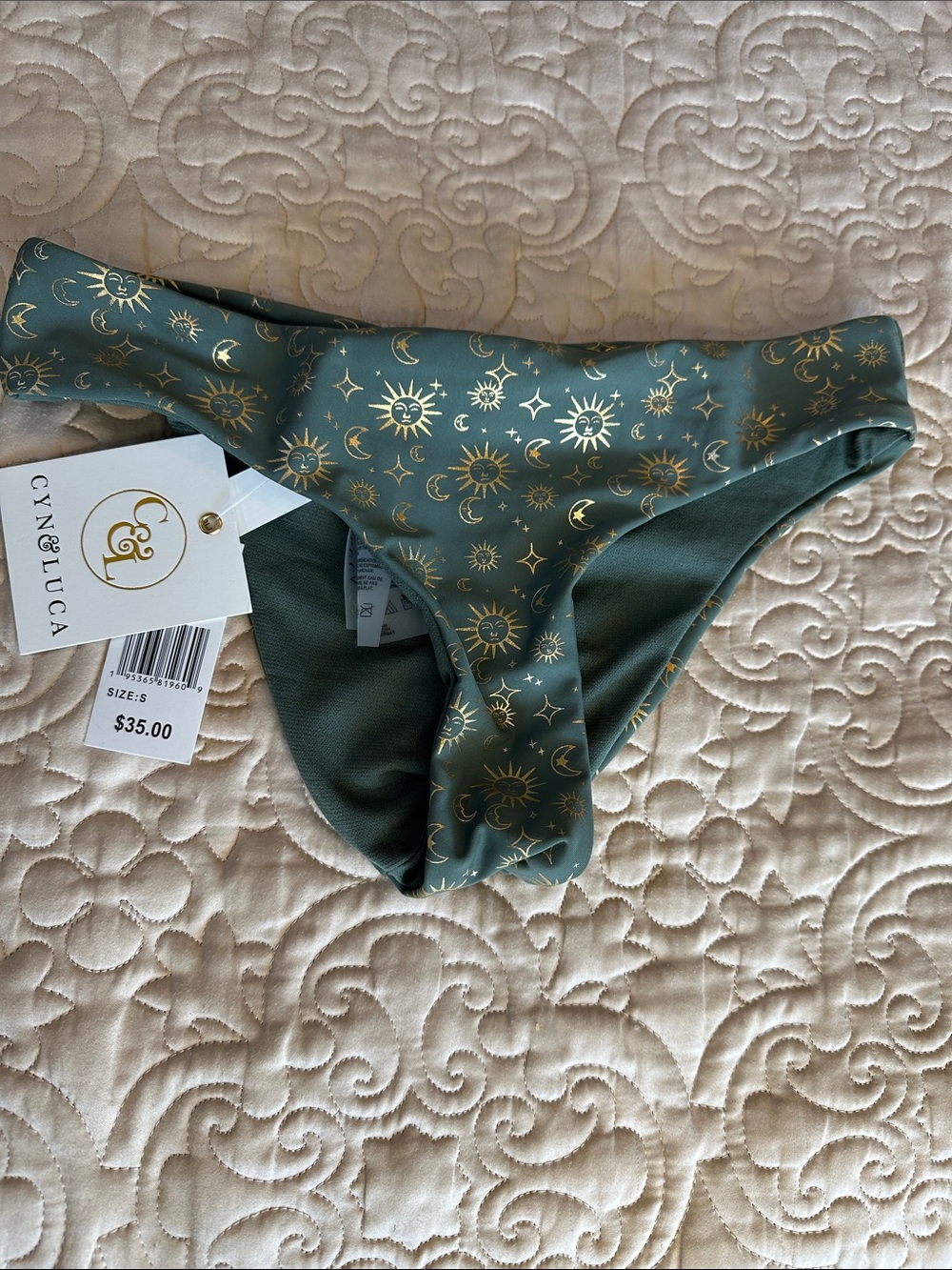 Cyn & Luca Green Gold Sun Print Bikini Bottom
